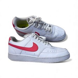 Nike W Court Vision Lo Casual Shoes White with Pink Swoosh logo size 9